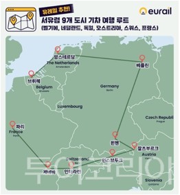 유레일 서유럽 기차 여행 코스 지도