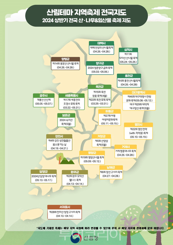 산림테마 지역축제 전국지도(임산물축제)